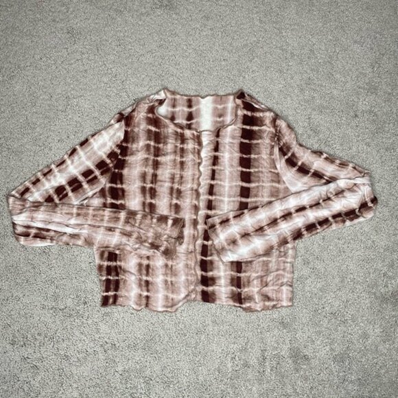 Brown tie dye raw hem long sleeve top - Picture 2 of 2